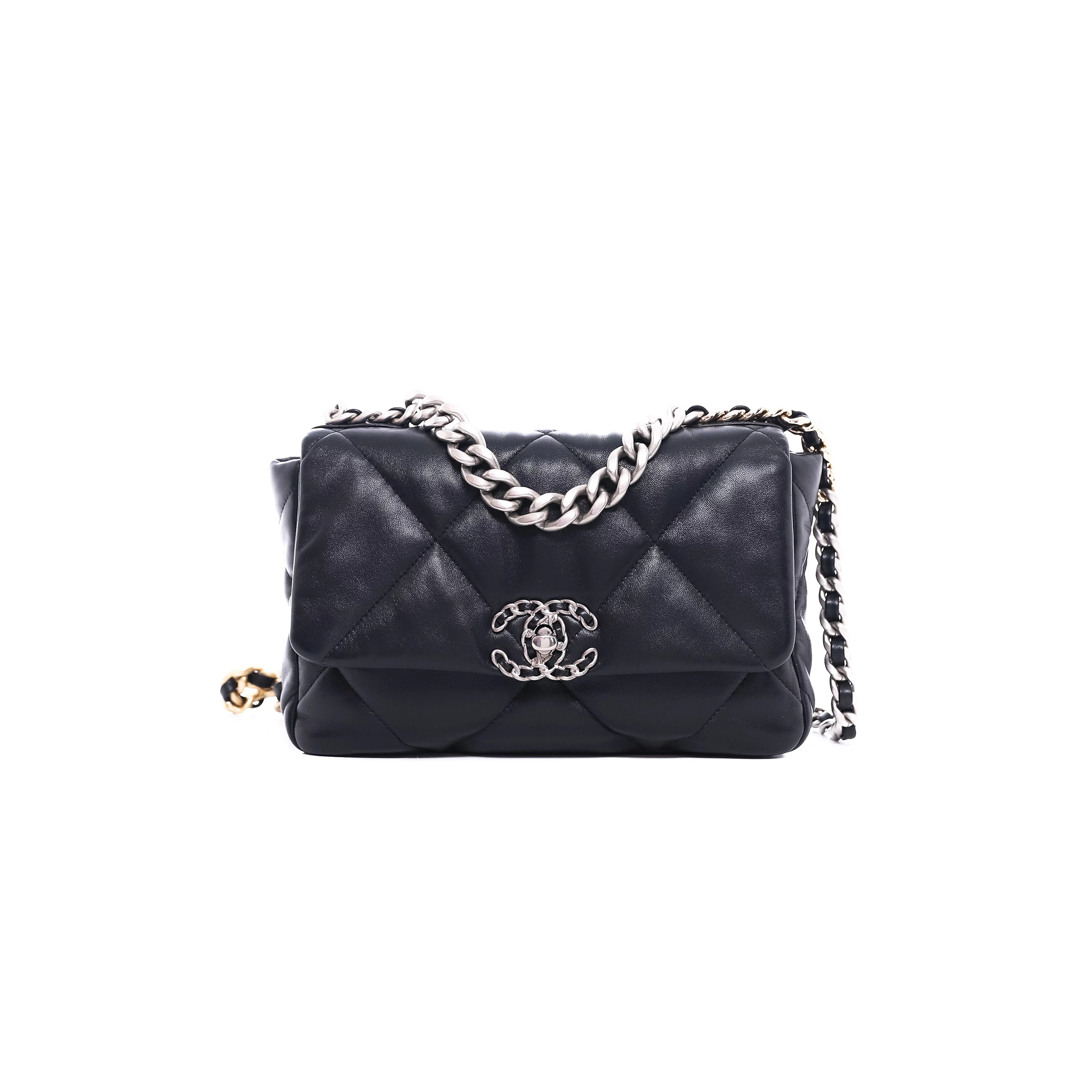 Ch*el 19 flap bag black lambskin mixed hardware as1160 (26*16*9cm)